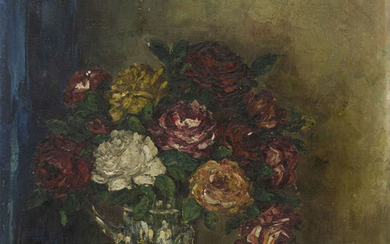 Unidentified Artist - Flowers, Oil on Canvas.
