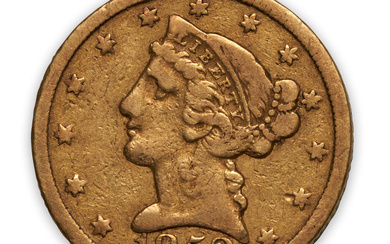 United States 1852-C Liberty Head $5 Half Eagle Gold Coin.