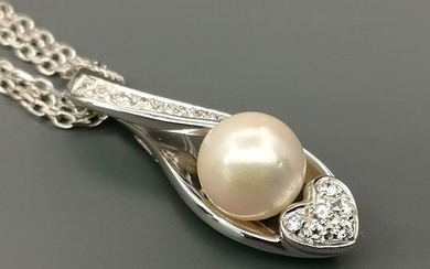 UnoAErre - 18 kt. White gold - Necklace Pearl - Diamonds