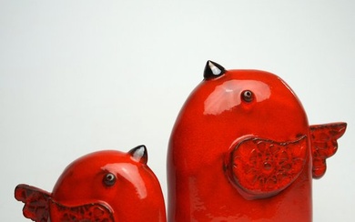 Urszula Despet - Sculpture, Red Birds - 17.5 cm - Ceramic