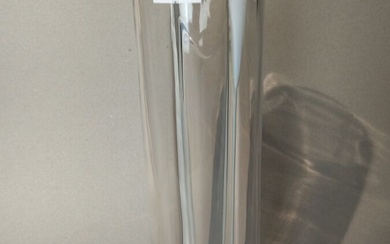 VENINI : Vase cylindrique en verre en verre transparent et blanc à double compartiments ,...