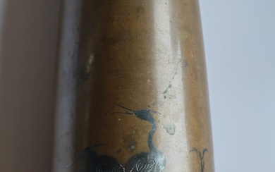 Vase, bronze with depiction of black cranes on a branch,...