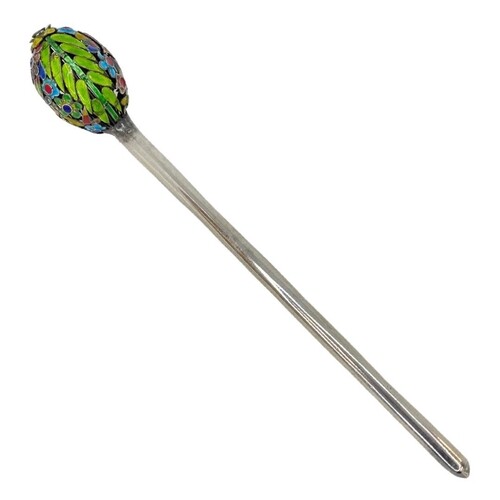 Very Unusual Decorative Silver Stick with Pierced and Enamel...