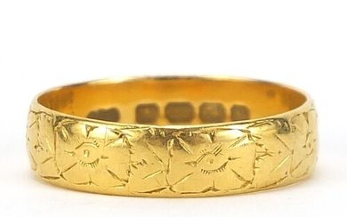 Victorian 22ct gold wedding band engraved with flowers, Birm...
