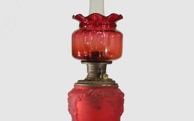 Victorian Red Satin Glass G.W.T.W. Lamp Cranberry Shade