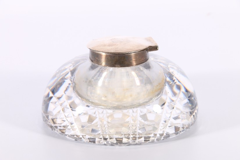 Victorian cut glass hemispherical dump inkwell with silver m...
