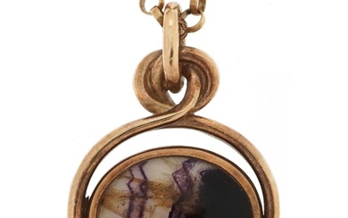 Victorian style 9ct gold Blue John spinner fob on a 9ct gold...