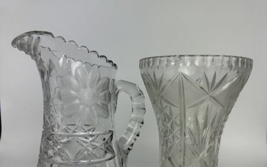 Vintage American Cut Crystal Water Pitcher and Vase