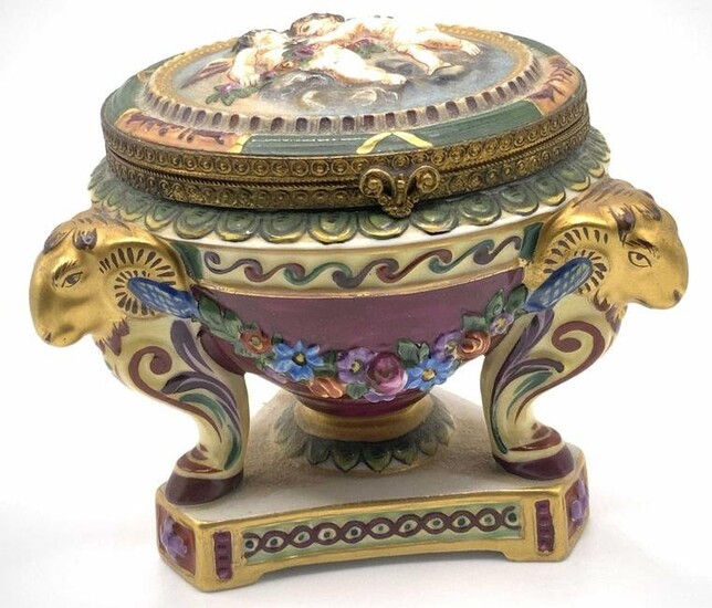 Vintage CAPODIMONTE Porcelain Cherub Trinket Box