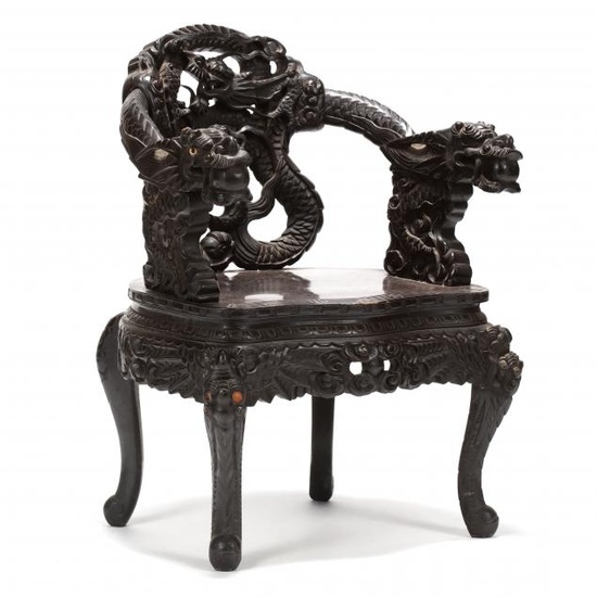 Vintage Chinese Carved Wood Arm Chair