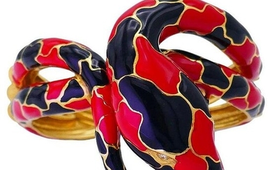 Vintage Codognato Enamel 18k Gold Snake Bangle Bracelet