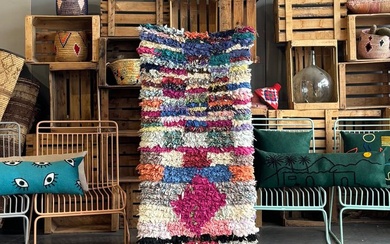 Vintage Colorfoul Berber Moroccan Rug - Boucherouite Cotton Carpet - Rug - 170 cm - 70 cm
