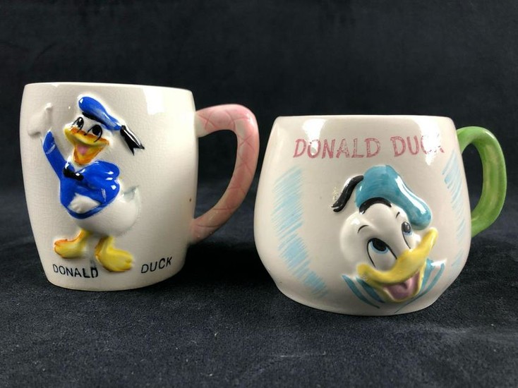 Vintage Donald Duck Child's Ceramic 1960 Embossed Pink