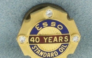 Vintage Esso Standard Oil 40 Years Diamond Pin in 14k Yellow Gold