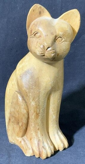 Vintage Hand Carved Wooden Folk Art Cat Statuary