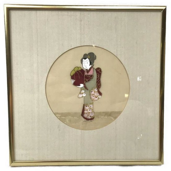 Vintage Japanese Silk Painting of Geisha