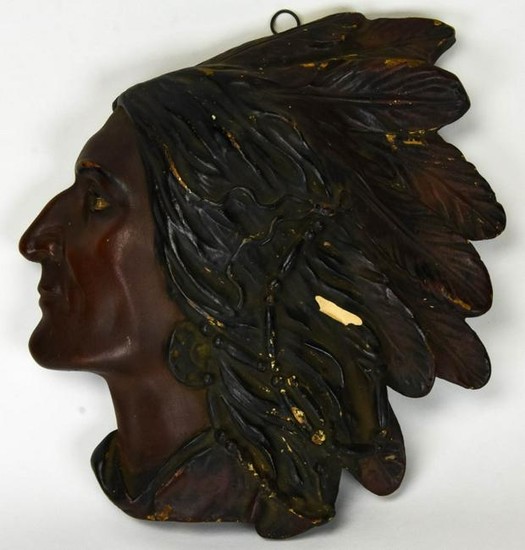 Vintage Painted Plaster Plaque of Native American