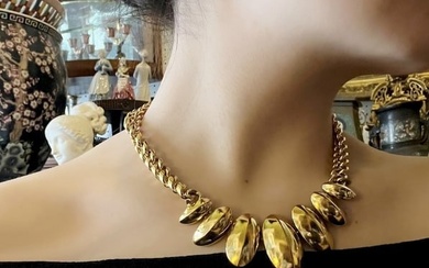 Vintage Yves Saint Laurent Gold Tone Necklace & Earring Set