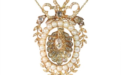 Vintage antique anno 1870 - Pendant - 18 kt. Yellow gold Pearl - Diamond