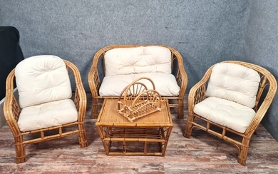 Vintage bohemian French style: rattan lounge (5) - rattan - Late 20th century