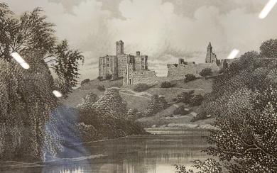 Vtg Warkworth Castle Landscape Etching