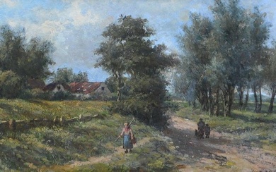 Willem Carel Nakken (1835-1926) - Landschap met boerin