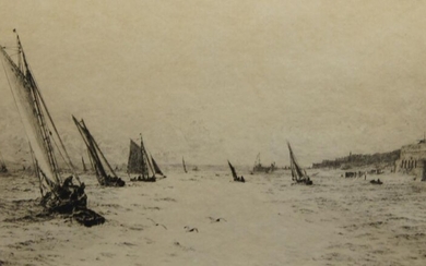 William Lionel Wyllie RA RBA RE RI NEAC, British 1851-1931- Off Seaview I.O.W; The entrance to Portsmouth Harbour; and Fishing boats off Rye, Isle of Wight; etchings, three, each signed in pencil, 16 x 36.5 cm, 17.7 x 38.6 cm, and 22.5 x 39.5 cm...