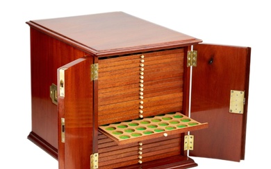 Wooden cabinet for coins and medals from the 19th century.