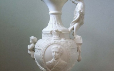 YOUNG PRINCE OF WALES PARIAN WARE 19C ENGLISH EWER VASE A superb high relief 19th century English