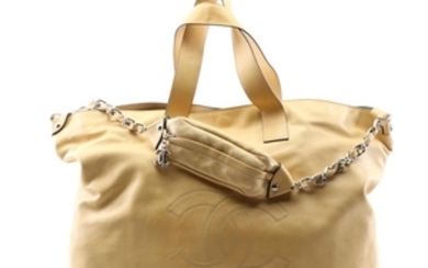 Chanel Light Yellow Leather Tote Shoulder Bag