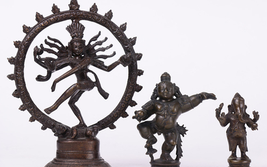 (lot of 3) Hindu Bronze Figures of Shiva, Krishna, Ganesha