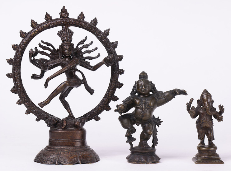 (lot of 3) Hindu Bronze Figures of Shiva, Krishna, Ganesha