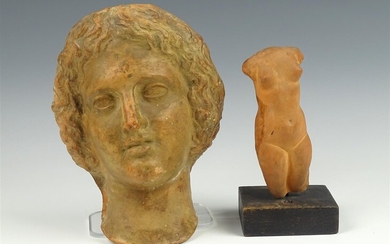 (-), terracotta afgietsel van Griekse godinnenhoofd en vrouwencorpus...