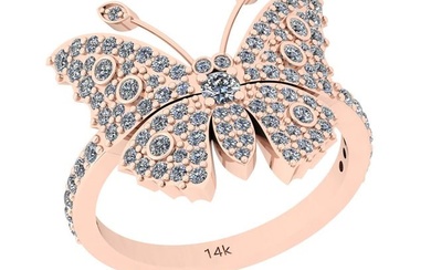 0.88 Ctw Si2/i1 Diamond 14K Rose Gold Creature butterfly Ring