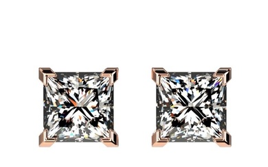 1 ctw Certified VS/SI Quality Princess Diamond Stud Earrings 10k Rose Gold