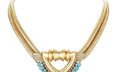 A Turquoise and Sapphire Necklace, French