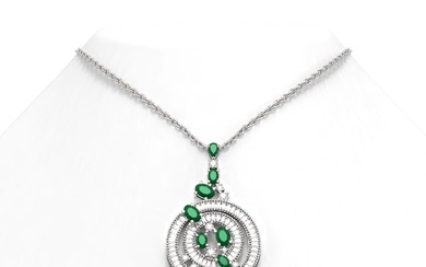 11.47 ctw Emerald & Diamond Necklace 18K White Gold