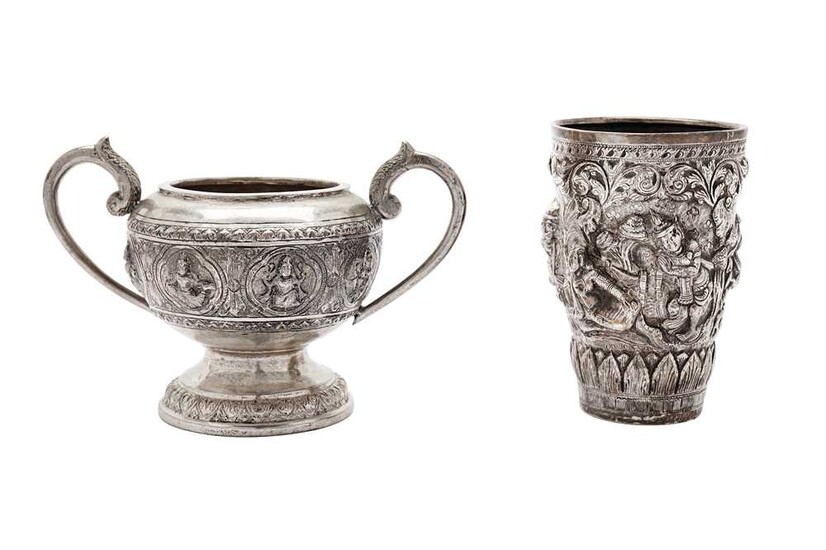 An early 20th century Burmese unmarked silver beaker, Mandalay...