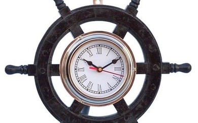12" Deluxe Class Wood and Chrome Pirate Ship Wheel Clock