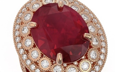 13.85 ctw Certified Ruby & Diamond Victorian Ring 14K Rose Gold
