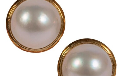 14K Gold Ladies Mabe Pearl Omega Post Earrings