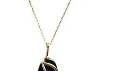 14K Gold, Onyx and Diamond Necklace, Ring & Earrings