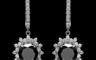 14K White Gold 7.50ct Black Diamond and 1.38ct Diamond Earrings
