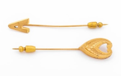 14K Yellow Gold Stick Pin Set, 2 Pieces