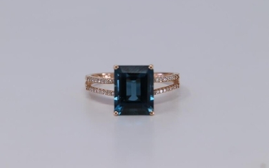 14Kt Rose Gold Diamond/London Blue Topaz Ring