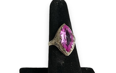 14k w/g Synthetic Pink Sapphire Marquise Ring