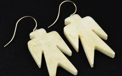 14kt Gold & Carved Bone Native American Earrings
