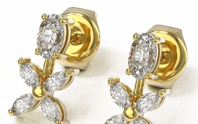 1.5 ctw Oval & Marquise Cut Diamond Earrings 18K Yellow Gold