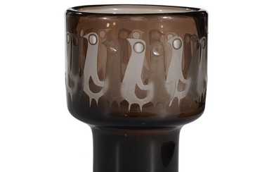 A Kosta Boda acid-etched art glass vase with birds...