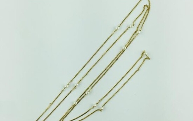 18 K yellow gold link sautoir necklace, with pearls